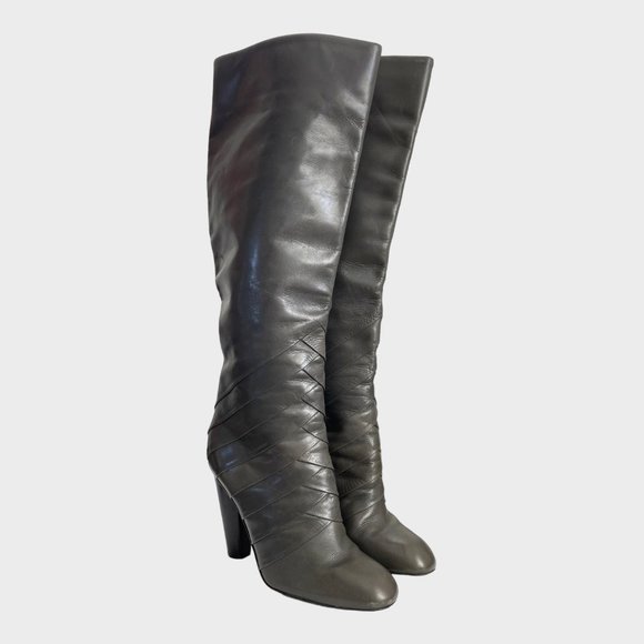 Elie Tahari Gray Wrap Edgy Heels Round Toe Boots Tall Women's Size 6.5 - Picture 7 of 16
